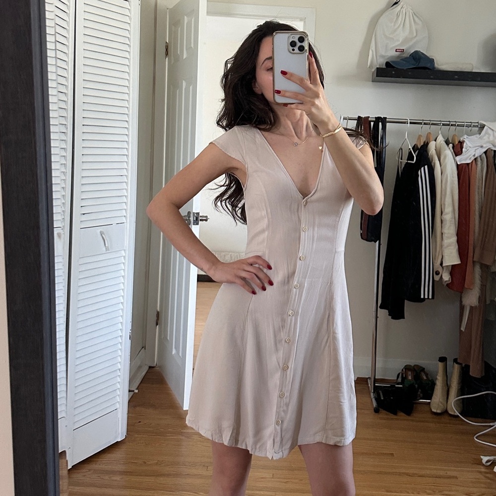 Talula Light Cream Button-Front Mini Dress